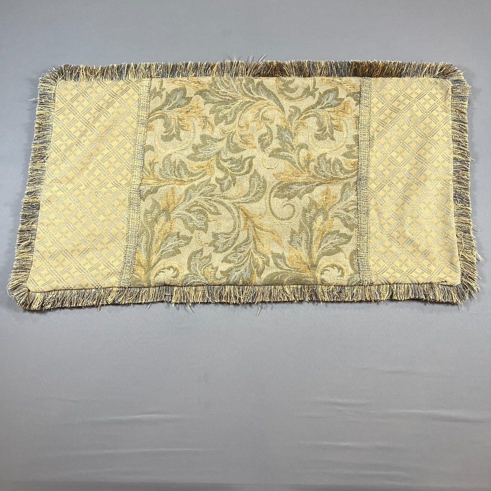 Waterford Table Runner 37" X 21" Gold Leaf Argyle Cotton Fringed Hem Home Decor